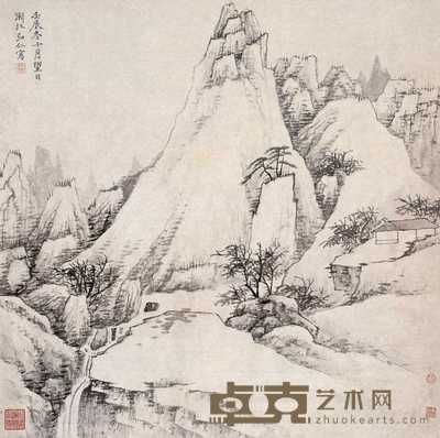 弘仁 （款） 山水 立轴 56×56cm